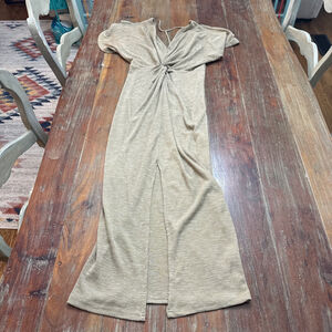 Sugar + Lips Beige Ribbed Maxi Dress Medium Womens